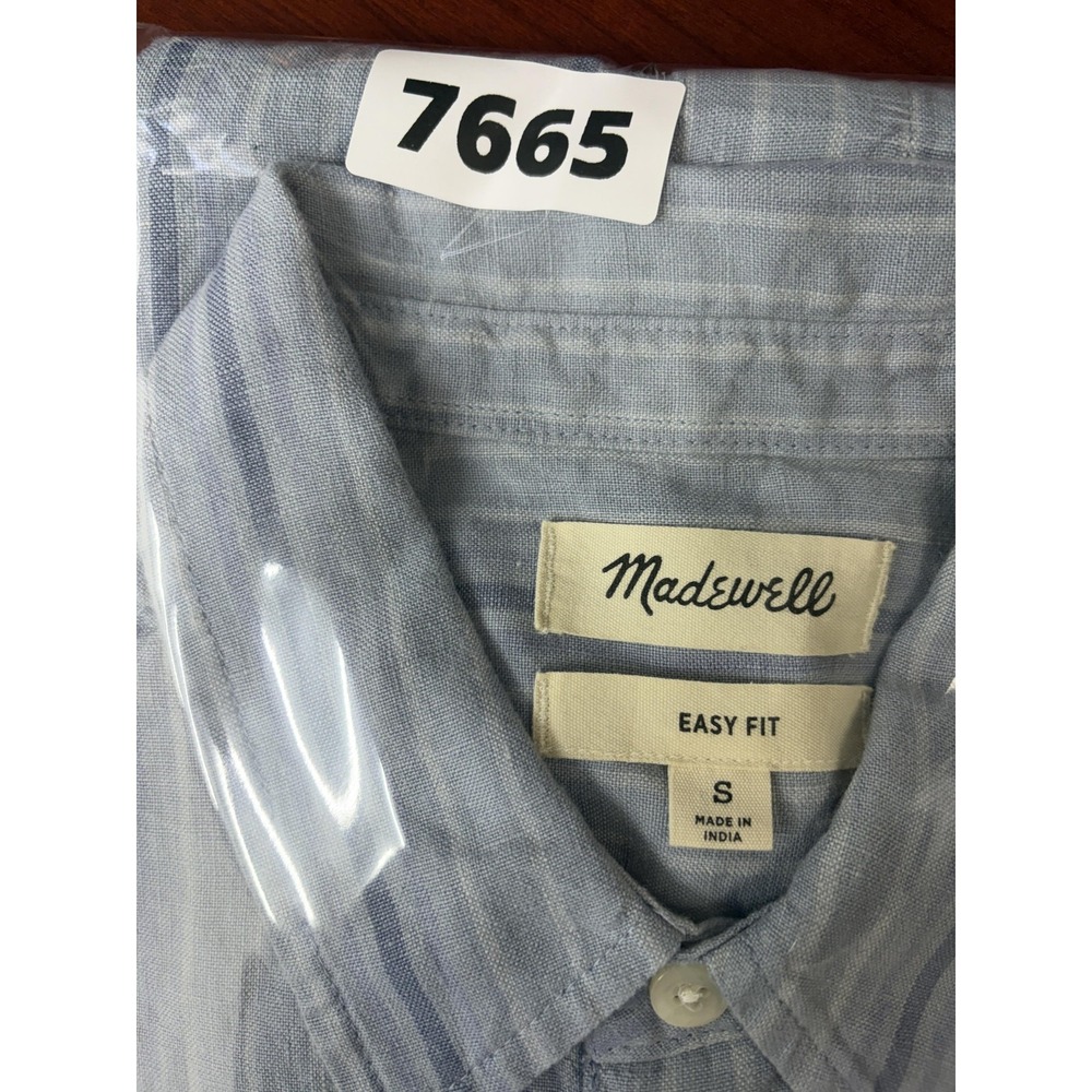 Madewell Shirt Womens Small Blue Striped Linen Short Sleeve Button Up - Picture 9 of 9